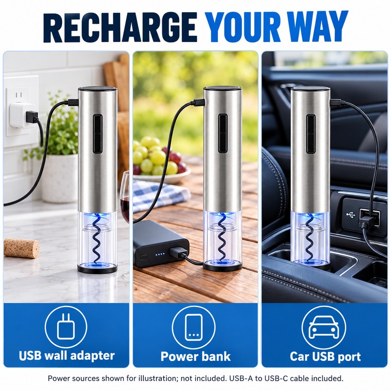 Rechargeable Electric Wine Opener with Foil Cutter USB C Charging