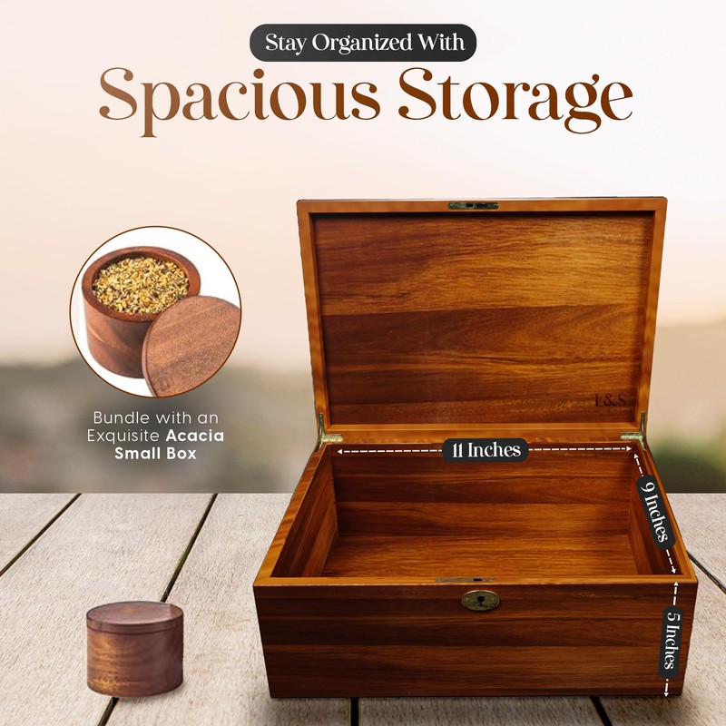 LUSH & STYLE Large Memory Box For Keepsakes Acacia Wood