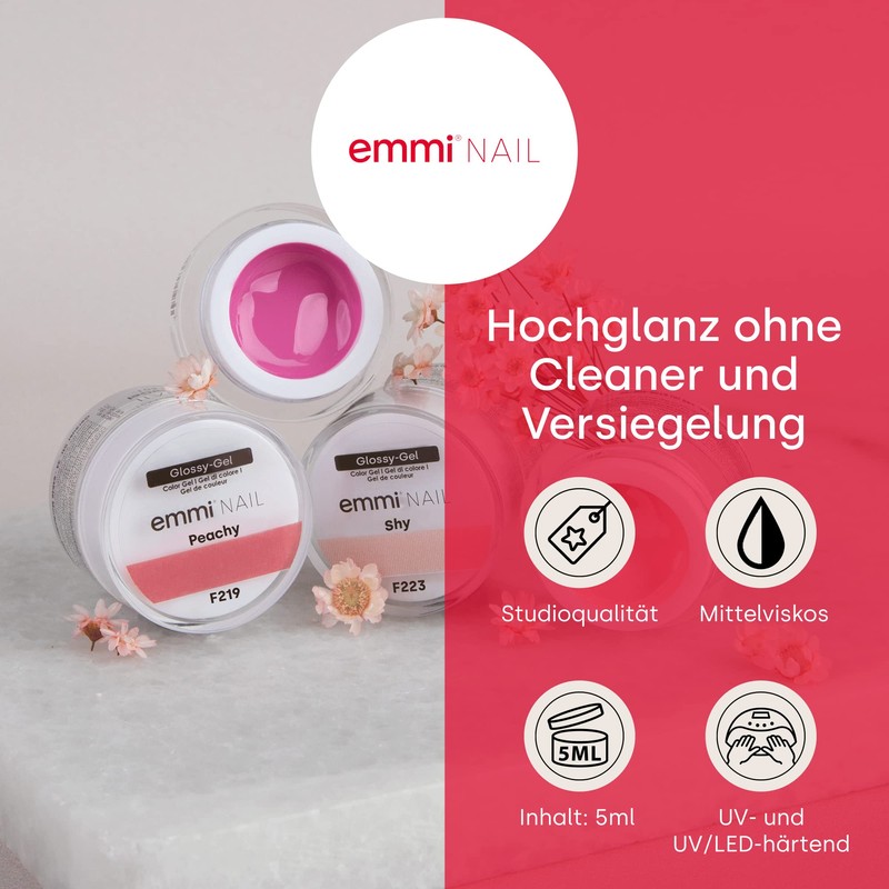 Emmi Nail Glossy-Gel Peachy, LED UV Nail Polish, High Coverage