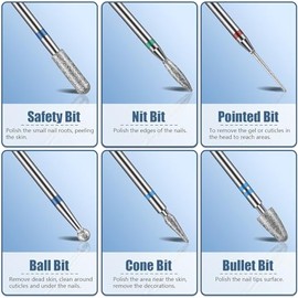 Depvko Depvko 13PC Nail Drill Bits Set, Drill Bits for Nails, 3pcs Tungsten Carbide Drill Bits+ 3pcs Ceramic Efile Nail Drill Bits+ 6pcs Diamond Drill Bits+ 1pcs Brush, 3/32 inch Nail Bits for Nail Drill