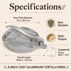 Kundita 8-Inch Cast Aluminum Tortilla Press, Silver Commercial-Grade Tortilla Maker