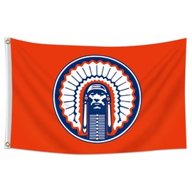 ENMOON Illinois Fighting Flag Illini Chief Flag Banner 3x5ft/Vibrat Color/HD Printing/150D Polyster Banner For Man Cave Garden Bar Decor, 36x60 inch, red
