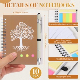 Eaasty 10 Sets Small Notebook with Pen Journals Bulk with Sticky Notes Spiral Notebooks Pocket Notepad for Teachers Students Gifts Employee Team Appreciation(Bright Color)