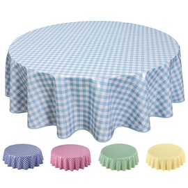 Home Direct Round Oilcloth PVC Wipe Clean Tablecloth Table Cover 160cm 62" Checkers Blue Grey
