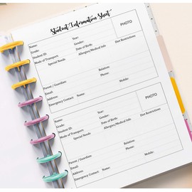 Student info sheets for 11 Disc Big Planners Teacher Planner Inserts Refill Student information template, Student Log 11-Disc Planner, Student info sheets for 8.5 x 11 Letter Size 11-Ring Planners