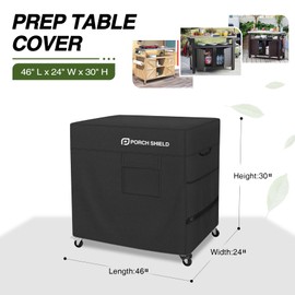 Porch Shield Outdoor Prep Table Cover –Waterproof Patio Dining Cart Cover Fitting Grill Stainless Steel Cart up to 46" L x 24" W x 30" H, Black