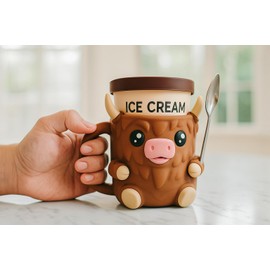 ZZ LIFE Highland - Soporte para pintas de helado de vaca – Se adapta a pintas estándar – Ranuras para cuchara doble – Mantiene las manos calientes – Diseño único con colores vibrantes – Funda de