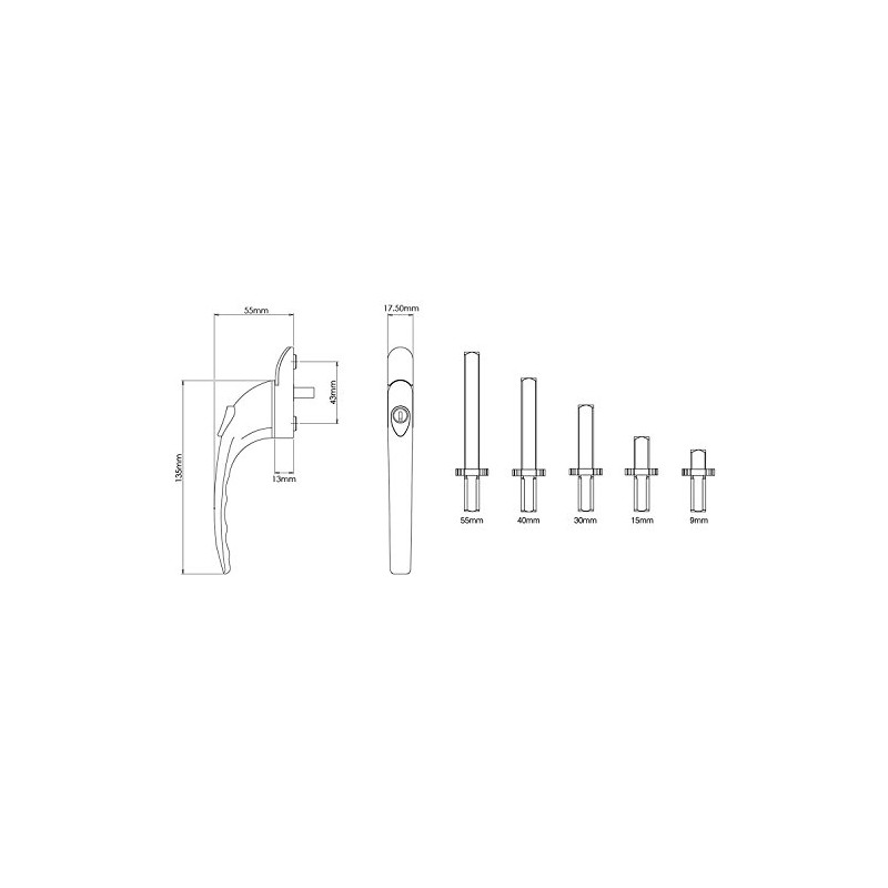 Silver Matt - UPVC Universal Inline Espag Lockable Window Handle