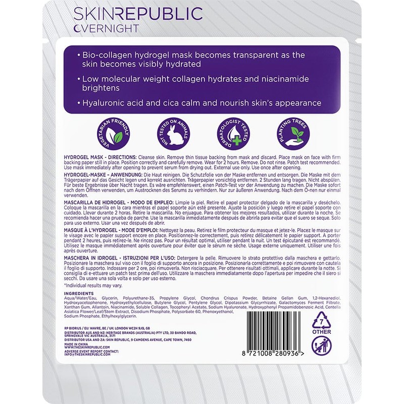 Skin Republic Bio-Collagen Overnight Hydrogel Mask. Unlock Glass Skin in