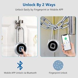 Fingerprint Padlock eLinkSmart Long Padlock with 45MM Shackle Phone App SmartWatch Weatherproof Combination Locker Lock for Gym Locker Locker Backpack Suitcase Luggage Silver