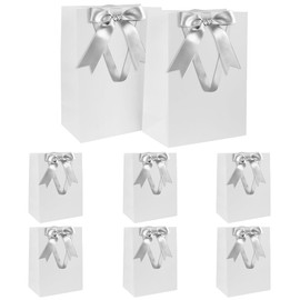 Gift Bags Set, White Gift Bag with Bow, Gift Bag with Handle, 8 Pieces, 21 x 31 x 12 cm, Large Gift Bags for Christmas, Birthday, Wedding