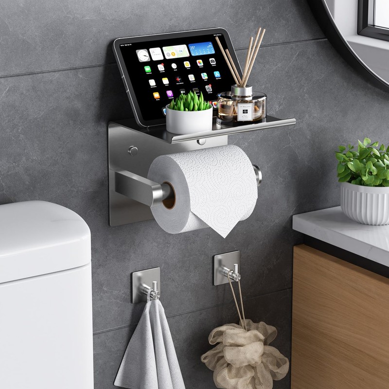 Tindbea Mega Size Toilet Paper Holder with Shelf + Towel