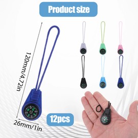 12 Pack Multi-Color Outdoor Pocket Compass, Small Compass with Paracord, Portable Button Compass Kit, Mini Compass Survival, Keychain Compass for Camping, Hiking