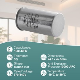 10 uF 10 MFD 370 VAC Dual Run Oval Start Capacitor - 97F9002, 97F9002s for AC Unit Fan Motor Start, Heat Pump, Condenser Straight Cool. Compatible with Old GE# 97F9002BZ3, Z97F9002, 27L669