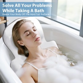 Luxury Full Body Bath Pillow for Bathtub, Bath Pillows for Tub with Mesh Laundry Bag, Cushion for Bathtub Headrest Neck Back Support - 5D Air Mesh & Quick Drying | White 63" x 16"