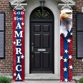 BlissYard 4th of July Decorations God Bless America Door Banner American Flag Independence Day Eagle Porch Banner Sign Patriotic Decor Memorial Day Front Door Hanging Porch Signs Veterans Decorative