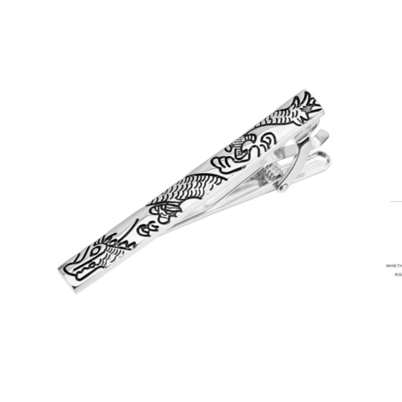 Rockyu Dragon Pattern Tie Clip, Men's, Gold & Silver, Metal,