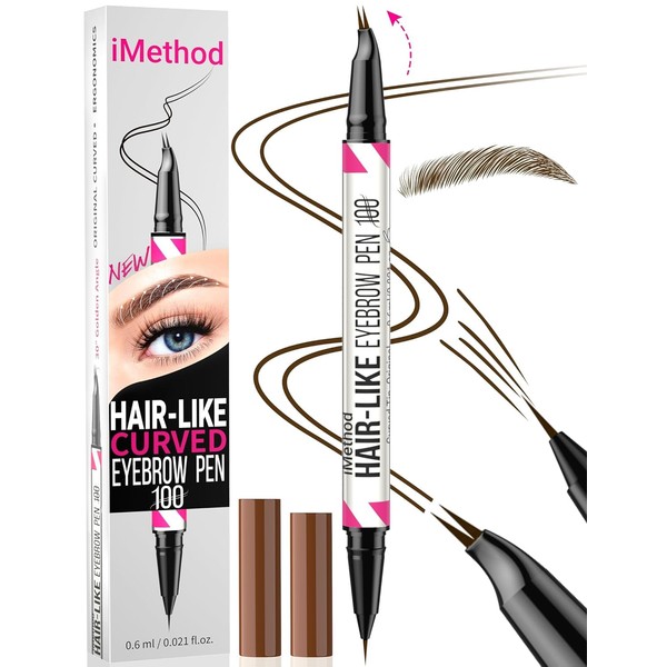 Curved Eyebrow Pen, Dual-Ended with Curved Tip and Brush, Dark