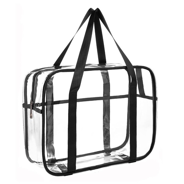 ONEGenug Large Clear Cosmetics Bag Transparent Toiletry Bag Thick PVC Zippered Clear Bag Diaper Beach Bag (Black)