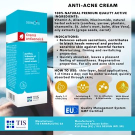 Set Anti-Akne-Gesichtscreme, Pickel, vergrößerte Poren, Mitesser, reguliert Talg, beseitigt Unreinheiten 50g + Anti-Akne-Seife und Vitamin E, Fettige, Akne-Haut, hilft bei Akne-Narben 100g