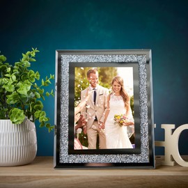 Crushed Crystals Photo Frame Silver Mirrored Jewel Diamante Picture Frame 5x7 Inch