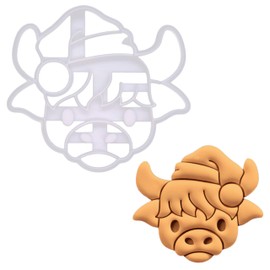 BAKERLOGY Christmas Scottish Highland Cow Face Cookie Cutter - Detailed Cookie Cutter Design for Baking and Crafting, Ideal for Fondant, Dough, Clay