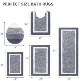 Pauwer Bathroom Rugs Sets 5 Piece with Lid Cover Bathroom Shower Rugs with U-Shaped Contour Toilet Mat Absorbent Microfiber Plush Bath Mats Non Slip Bath Rugs Machine Washable Bathroom Floor Mats