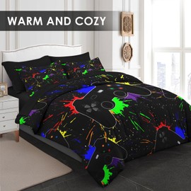 Pamnest Comforter Set Twin Size, Summer Striped Hawaii Plant 5 Pcs Bedding Set for Kids and Adults, Vintage Tropical Hibiscus Flower Bed Sheet Sets with Fitted Sheet Pillowcase & Sham