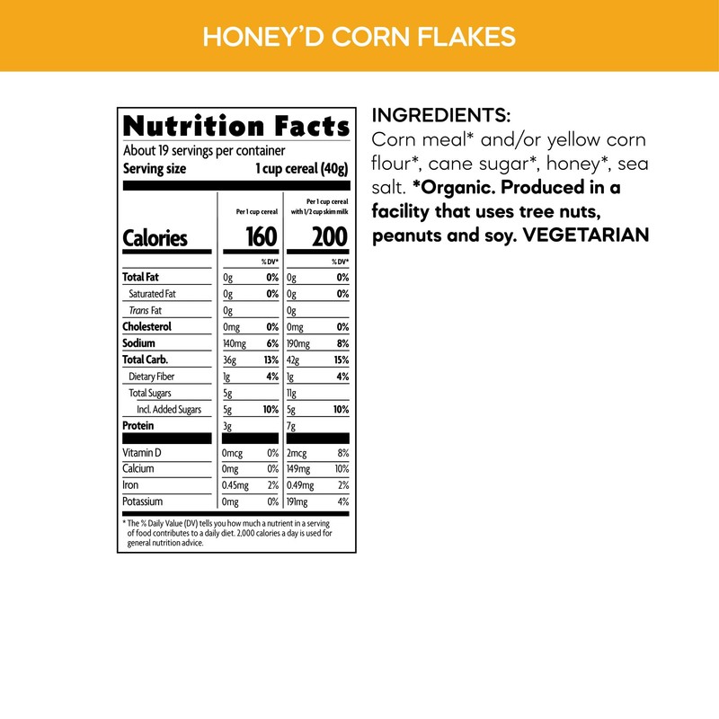 Nature's Path Organic Honey'D Corn Flakes Cereal, 26.4 oz (Pack