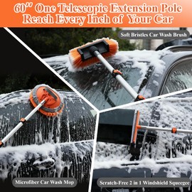 PuliKit 21Pcs Car Wash Kit with 60" Heavy-Duty Extension Pole, Soft Car Wash Brush, Wheel & Tire Brush, Scratch-Free Car Mop Mitt & Window Squeegee, Detailing Tool for Car Exterior & Interior Cleaning