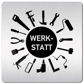 Türschilder24 XXL Door Sign 125 x 125 mm Workshop 001 1.5 mm Aluminium Solid Material 100% Made in Germany