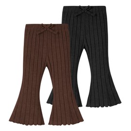 Neutocd Baby Girl Flare Pants Toddler Bell Bottoms Leggings Infant Stretchy Soft Trousers Solid Elastic Waist Pants Black/Brown