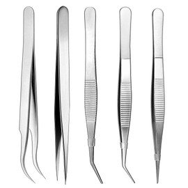 5 STK Edelstahl Pinzetten Set, Präzisionspinzette Gebogene Pinzette Spitz Pinzetten Profi, Mehrzweckpinzette für Basteln, Kochen, Reparieren, Backen, Grillen, Modell Craft Tweezers (5 Längen)