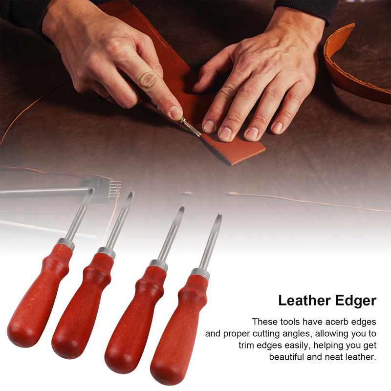 4pcs Leather Edger Professional Trimming Working Kit with Wooden Handle