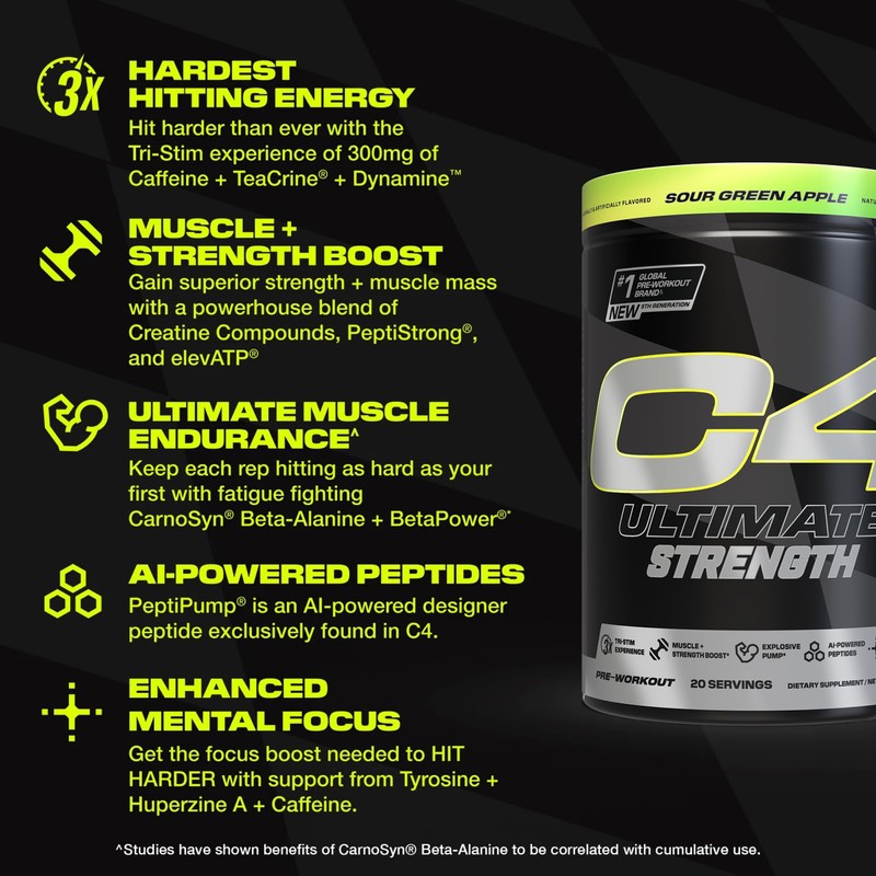 Cellucor C4 Ultimate Strength Pre Workout Powder - Tri-Stim Experience