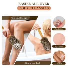 FerdY Back Scrubber for Shower,Long Handled Loofah on a Stick, Soft PE Mesh Back Sponge for Bath, Body Brush for Men Women, Exfoliating Scrub Cleaning Luffa