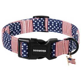 DOGWONG Patriotic Flag Dog Collar, 4th of July American Flag Dog Collars, Adjustable Cute Patriotic Pet Collars Fourth of July Design Dog Collar for Small Medium Large Dogs