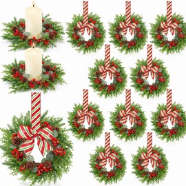 12 Pcs Christmas Kitchen Cabinet Wreaths Bulk, Red, Green, White