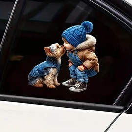 2 pcs Adorable Puppy & Companion Funny Car Bumper Sticker,6 Inch Vinyl Decal, Waterproof,Die-Cut for Cars,Windows,Laptops