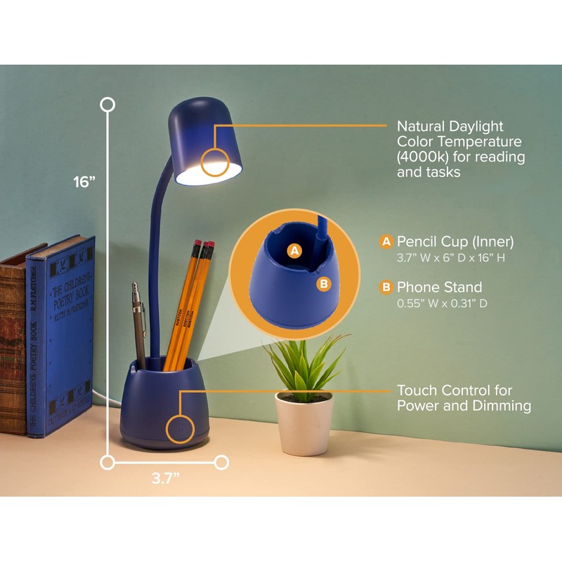 Bostitch Office LED2105-NVY Dimmable Lamp with Storage Cup, Three Brightness