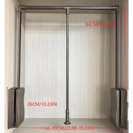 Wardrobe lift clothes rack,Pull Down Closet Rod for Hanging Clothes, Retractable Wardrobe Hanger for Cabinet, Aluminium alloy Tubing with Plastic Housing (MOCHA, MEDIUM:66-89CM/26-35IN)