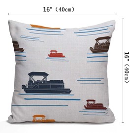 Nphuriy Boat Throw Pillow Cover,Pontoon Boat Lake Beach Canopy Dock Watercraft Blue Brown Decorative Pillowcase Cotton Linen Square Throw Pillow Case Home Couch Decor Cushion Cover 16x16 inch