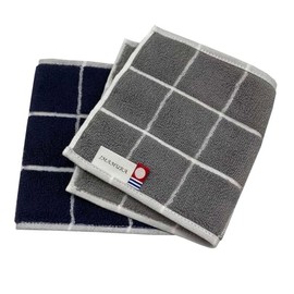 IMAMuRA Imabari Towel Half Handkerchief, Set of 2, Gray and Navy, Approx. 5.1 x 9.8 Inches (13 x 25 cm), Graph Check, Made in Japan, Absorbent