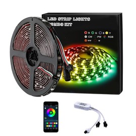 Upgrade Smart RGB Music Driven Multiple Colors Chasing 16.4ft neon Led Strip Lights Cuttable and Linkable, Flexible Outdoor Led Strip Lights Waterproof, Button or APP Control 12v led lights strip