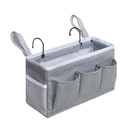 MRSXXNTY Bedside Hanging Storage Bag, Hanging Bag, Storage Basket, Miscellaneous Storage, Magazine Book, Iron Hook, Multi-Pocket, For Student Dorm, Home, Car, Velcro Hook (Grey)