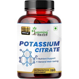 Humming Herbs Potassium Citrate 800mg – 150 Vegan Capsules | Daily Electrolyte & Mineral Support | No Additives | Non-GMO