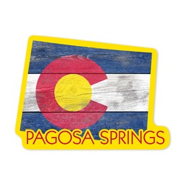 Die Cut Sticker Pagosa Springs, Colorado, Colorado State Flag, Rustic Painting, Contour Vinyl Sticker 1 to 3 inches (Waterproof Decal for Cars, Water Bottles, Laptops, Coolers), Small
