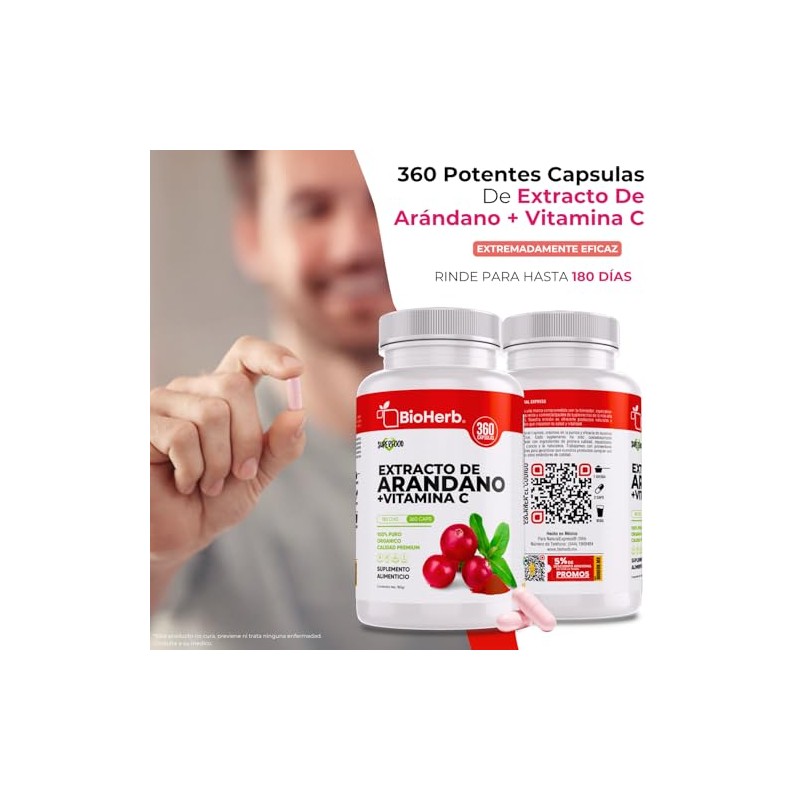 Bioherb Arándano Rojo Orgánico Vitamina 360 Cápsulas Extracto 100 Puro