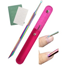 Dual Ended Cuticle Remover, Pre-treatment Cuticle Pusher with Loop Cuticle Pusher Removing, Stainless Steel Cuticle Nail Tool with 100#/240# Grit Nail Files and 1p Storage Bags, For Salon & Home Use