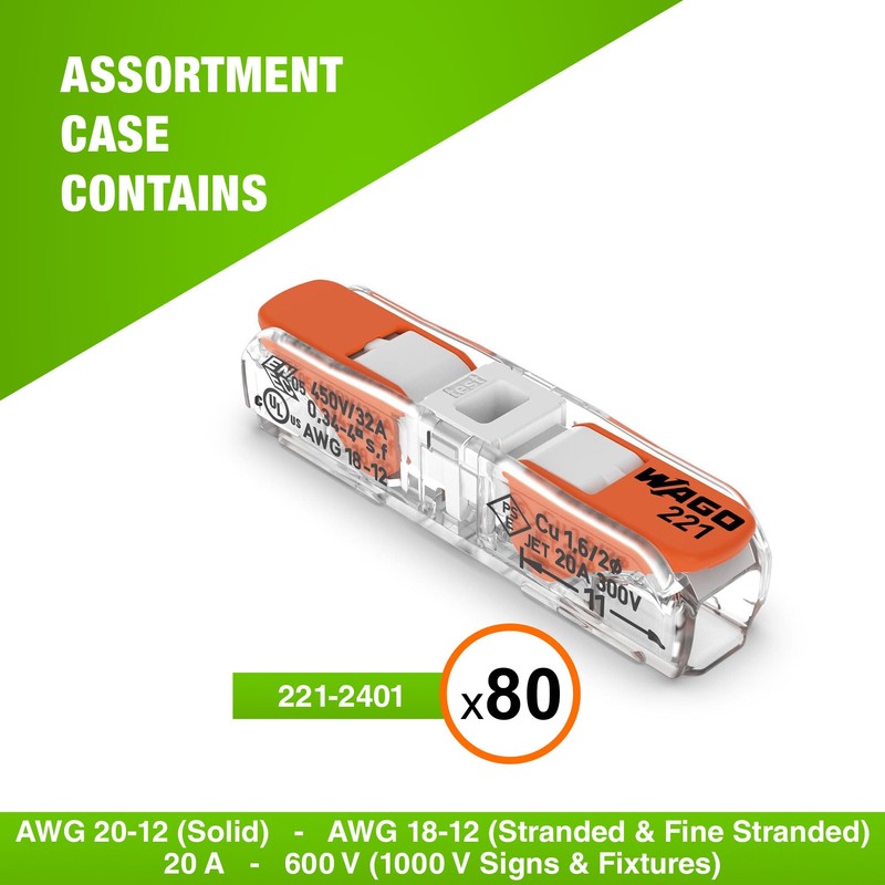 WAGO 221-2401 80pc Inline Compact Splicing Wire Connectors | Includes